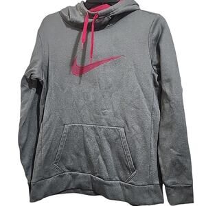 Nike Hoodie Womens M Gray Pink Center Swoosh Drifit Pullover Sweater Sweatshirt